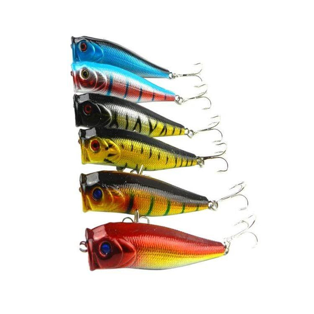 Hengjia 9 Cm Plastic Fishing Lures Popper Bait With Hooks - six colorful topwater popper lures with treble hooks for ponds, rivers, structures