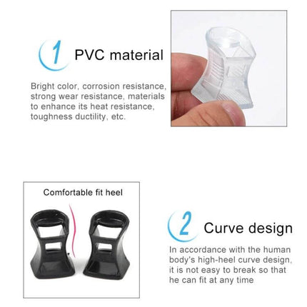 High Heel Protectors PVC Anti Slip Covers For Shoes Size M clear PVC heel protector showing material, comfortable fit and curve design