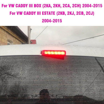 High Position Brake Light for Volkswagen Caddy (2004-2015) mounted on rear window with integrated LEDs, PC+ABS housing, bright red illumination