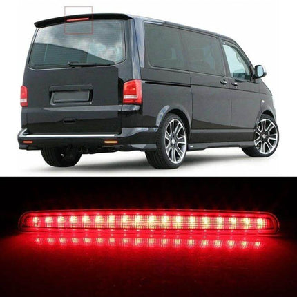 High Position LED Brake Light for VW Multivan Caravelle T5/T6 installed on rear window, red LED bar illuminated
