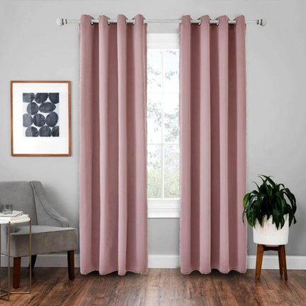 High-Precision Blackout Curtain Shade Cloth 140x225 in dusty pink room setting, polyester blackout curtains hung on grommet rod
