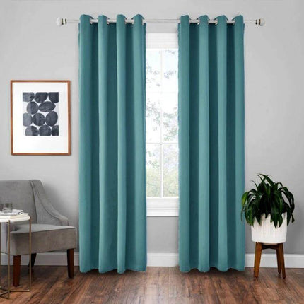 High-Precision Curtain Shade Cloth Insulation 52x84 In teal polyester blackout curtains hanging in a bright bedroom setting