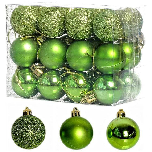 Home Christmas Tree Ball Ornaments Set, 24 Pcs For Holiday Decor - 24 green 30mm glitter and shiny plastic baubles in clear gift box