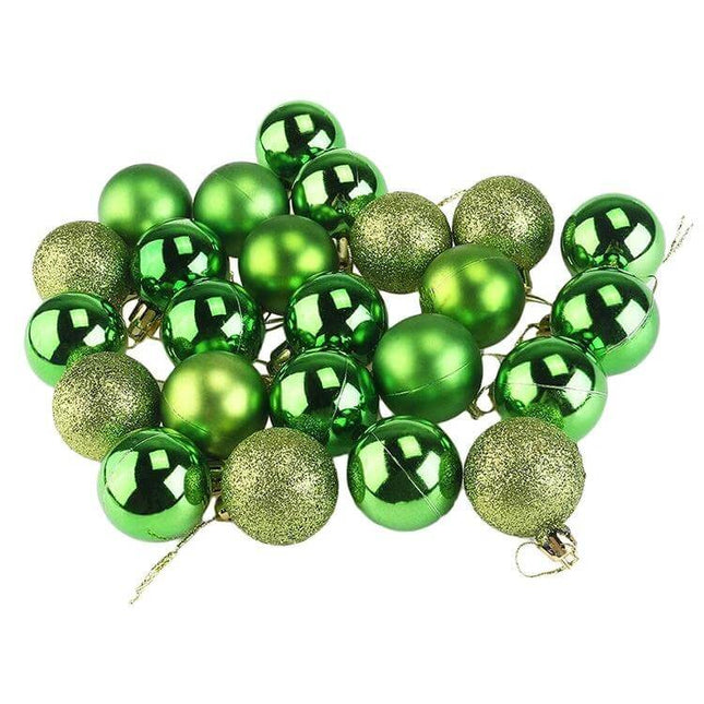Home Christmas Tree Ball Ornaments Set, 24 Pcs For Holiday Decor - green 24-piece 30mm glitter and shiny plastic Christmas tree balls