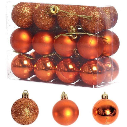 Home Christmas Tree Ball Ornaments Set, 24 Pcs For Holiday Decor - 24 orange glitter and matte 30mm plastic baubles in clear box for festive tree and commercial displays