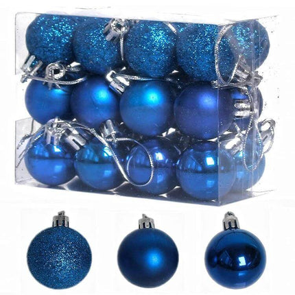 Home Christmas Tree Ball Ornaments Set, 24 Pcs For Holiday Decor - 24 blue 30mm glitter and matte plastic baubles in clear box for tree and commercial displays