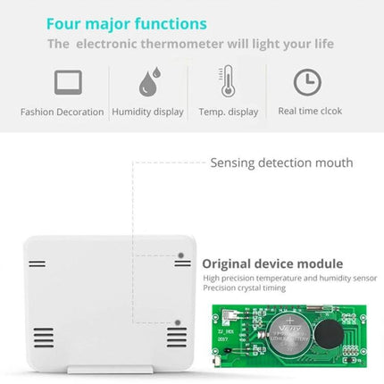 Home Humidity And Temperature Monitor Clock With 3.2-Inch LCD white desk unit showing sensing detection mouth and internal circuit module