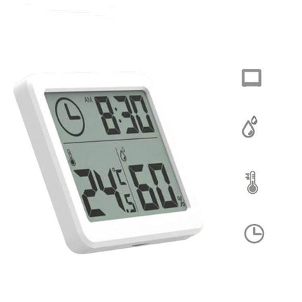 Home Humidity And Temperature Monitor Clock With 3.2-Inch LCD showing time 8:30 and readings 24°C and 60% humidity on white desk display