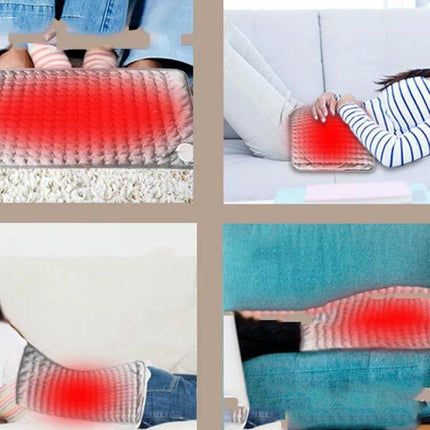 Home Physiotherapy Heating Pad 60x30cm For At Home Use - heated pad shown warming feet, back, abdomen with adjustable 6-level heat and timer settings