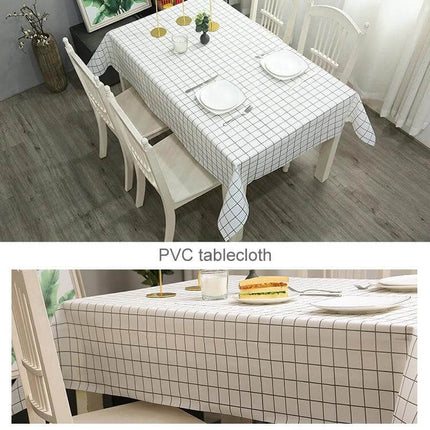Home Tablecloth No-Wash PVC Coffee Table Cloth 137x90cm - white grid vinyl PVC tablecloth protects from spills, wipes clean