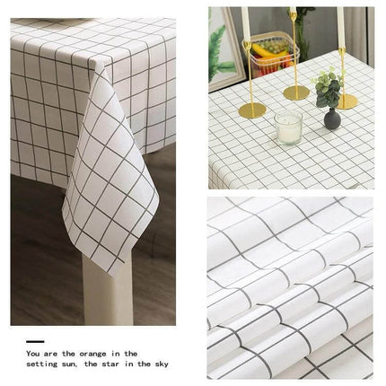 Home Tablecloth No-Wash PVC Coffee Table Cloth 137x90cm - white vinyl PVC grid pattern, wipe-clean protective coffee table cover