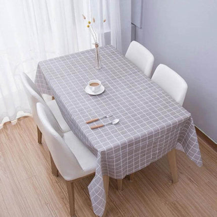 Home Tablecloth No-Wash PVC Coffee Table Cloth 137x90cm grey check vinyl PVC table protector on dining table, wipe-clean, spill and scratch resistant
