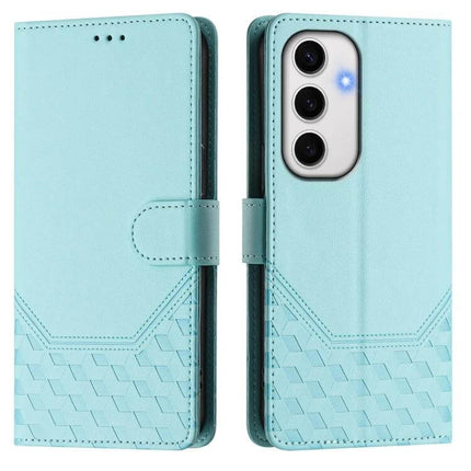 Honeycomb Embossing RFID Leather Phone Case With Card Holder in light blue PU leather wallet with honeycomb texture and camera cutout