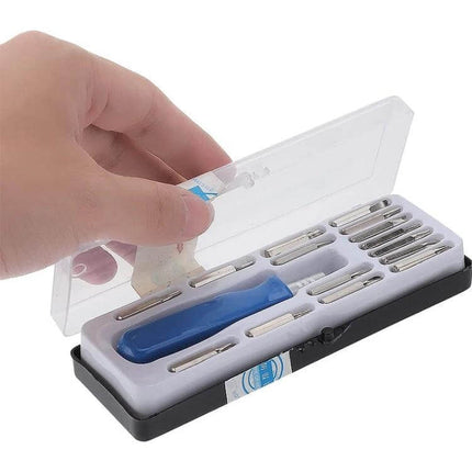 Hoshe 16 in 1 Mini Screwdriver Set for Watch and Eyeglasses Repairs compact kit with blue ergonomic handle and interchangeable bits