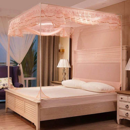 Household Free Installation Dustproof Mosquito Net for Beds Three-Door 150x200 hanging pink canopy over bed with stainless steel frame and three-door entry