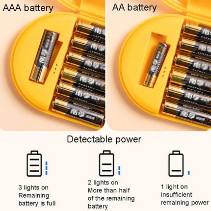 Household Battery Storage Box For Cables And Chargers, 3-Layer showing AAA and AA battery slots with detectable power indicator lights