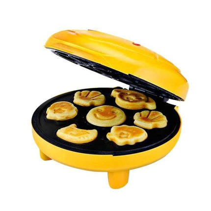 Household Cake Machine With Double-Sided Heating, US/EU/AU Plug baking smiley pancakes on non-stick double-sided plate for even browning