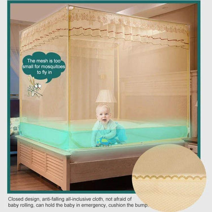 Household Free Installation Dustproof Mosquito Net for Beds Three-Door 150x200 over bed with three-door mesh canopy and sturdy stainless steel frame