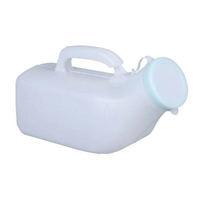Household Urinal 1200ml Plastic Potty For Home Use - durable white plastic bedside urinal with handle and 1200 ml clear scale