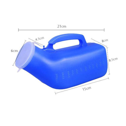 Household Urinal 1200ml Plastic Potty For Home Use Blue durable plastic bedside urinal with handle and clear volume scale, 1200ml capacity