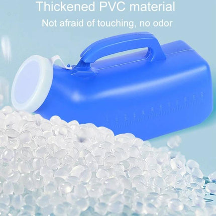 Alt Tag: Household Urinal 1200ml Plastic Potty For Home Use - blue durable plastic with handle, clear volume scale and spill‑proof cap