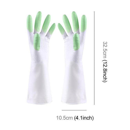 Household Cleaning Gloves Waterproof PVC Latex For Everyday Tasks - white gloves with green textured fingertips, 32.5cm length, waterproof protection