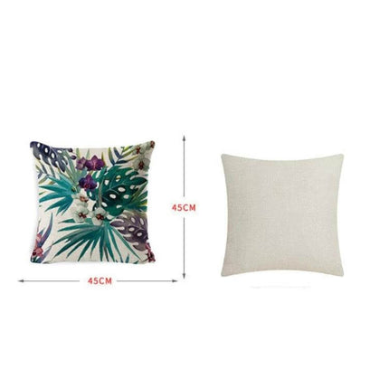 Hug Pillowcase 45x45cm Linen for Cozy Christmas Decor - natural linen cover shown plain and printed tropical variant, fits 45x45 cm pillow