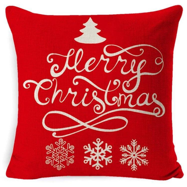 Hug Pillowcase 45x45cm Linen for Cozy Christmas Decor red linen cover with Merry Christmas script and snowflake motifs