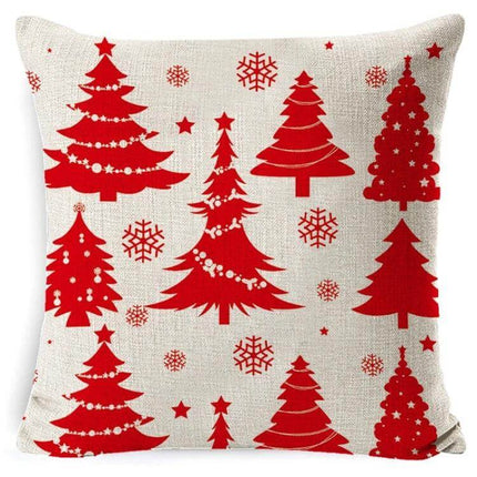 Hug Pillowcase 45x45cm Linen for Cozy Christmas Decor - linen cover with red Christmas tree and snowflake pattern on sofa pillow