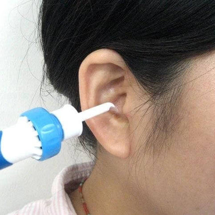I-Ears Suction Vibration Ear Cleaner For Safe Ear Wax Removal At Home shown used on a person’s ear for gentle at-home wax removal