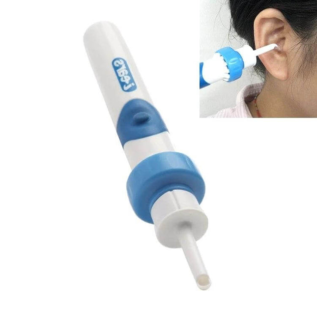 I-Ears Suction Vibration Ear Cleaner For Safe Ear Wax Removal At Home handheld blue white device shown removing ear wax
