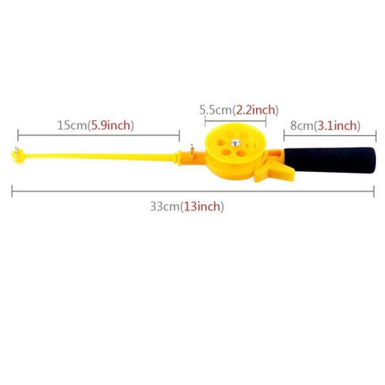 Ice Fishing Rod 33cm For Lakes And Ponds For Everyday Use - compact yellow 33cm ice fishing rod with foam grip and measurements