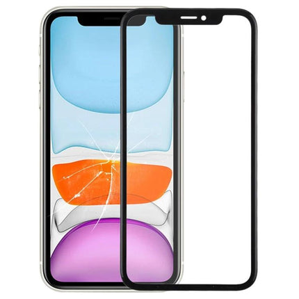 Replacement Front Glass for iPhone 11 Everyday Use - black front glass panel shown next to cracked iPhone 11 screen