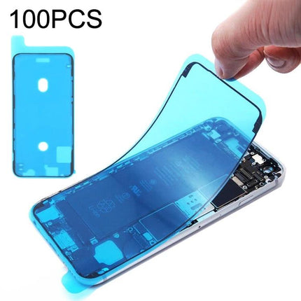 Adhesive for iPhone 11 Front Housing Repair in Daily Use - blue pre-cut adhesive sheet being applied to iPhone 11 housing