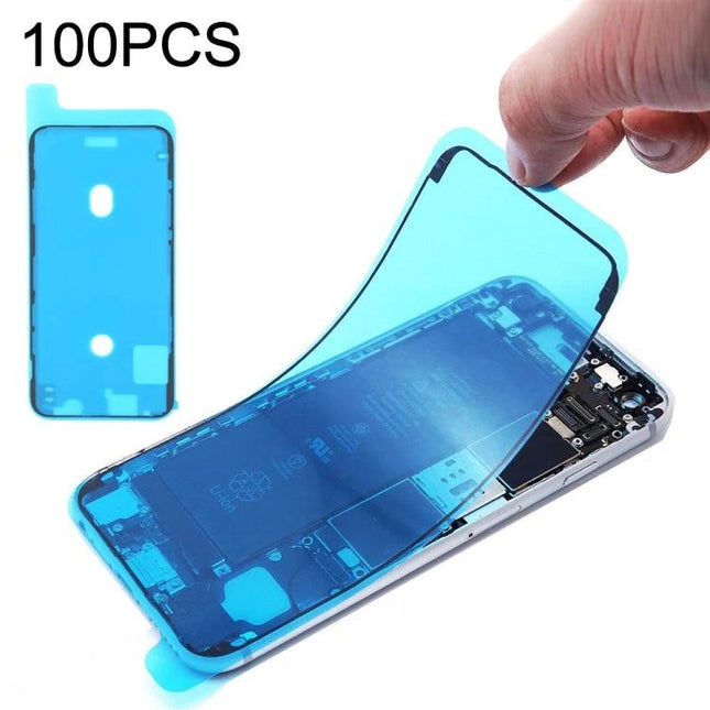 Adhesive for iPhone 11 Front Housing Repair in Daily Use - blue pre-cut adhesive sheet being applied to iPhone 11 housing