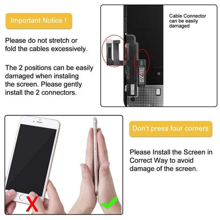 GX InCell LCD Screen for Everyday iPhone 11 Maintenance - installation warning showing connector care and correct screen handling