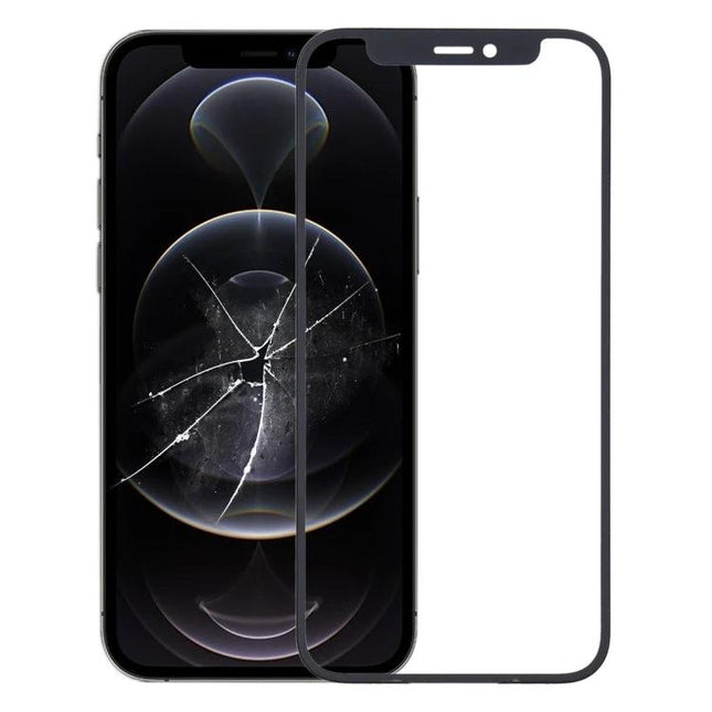 iPhone 12 Front Glass Lens for Daily Device Repairs - replacement front glass lens next to cracked iPhone display
