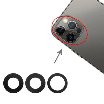 iPhone 12 Pro Back Camera Lens for Everyday Repairs replacement glass set showing three black rings and installed camera area