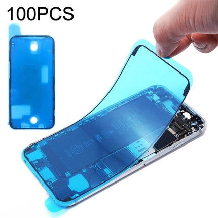 Essential Adhesive for iPhone 12 Front Housing Repairs at Home - blue adhesive film being applied to iPhone 12 housing