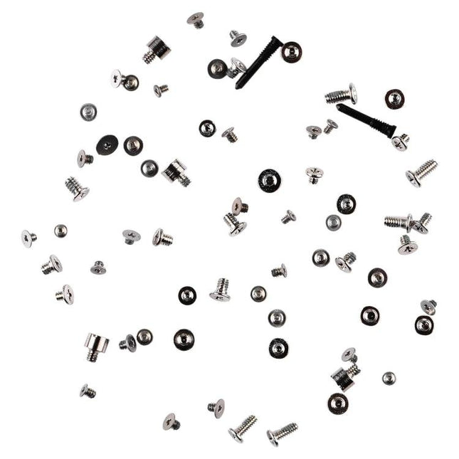 Screws And Bolts Set For Iphone 12 Pro Home Repairs scattered replacement screws and bolts on white background