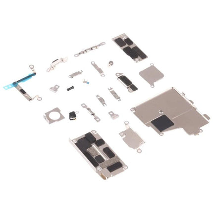 Replacement Parts Kit for Everyday iPhone Fixes at Home — assortment of inner iPhone 12 Pro metal brackets and small components