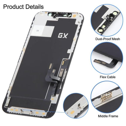 GX Replacement Screen for iPhone 12 Daily Use Essentials - replacement display with flex cable, dust‑proof mesh and middle frame