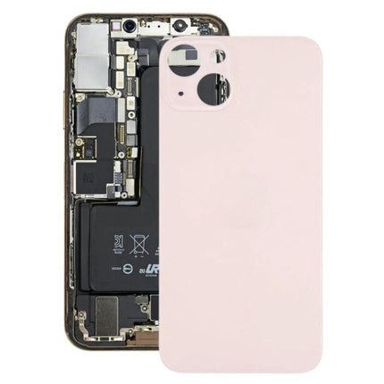 Essential Glass Back Cover For iPhone 13 Daily Use - pink replacement back housing displayed over opened iPhone 13 internal components