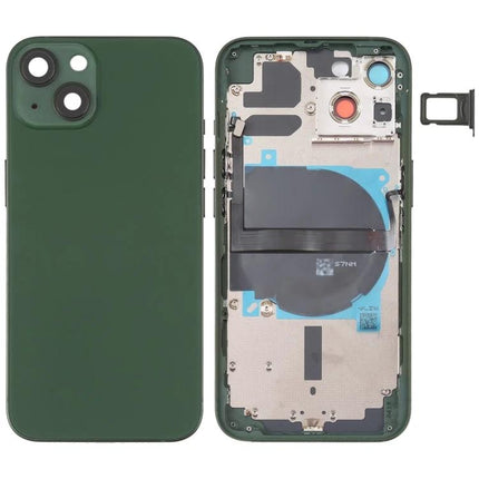 Replacement Back Cover for iPhone 13 Daily Use Essentials green back cover with internal components, side buttons, card tray and wireless charging module