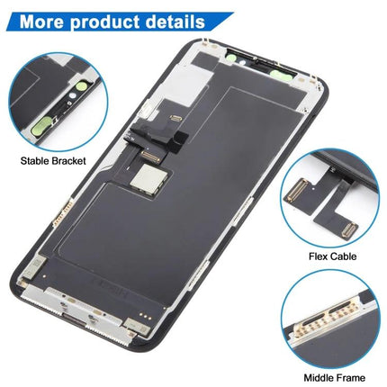 iPhone 11 Pro Screen for Everyday Smartphone Repairs replacement display assembly showing flex cable, stable bracket, and middle frame for easy at-home repair