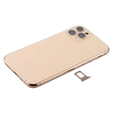 Alt Tag: iPhone 11 Pro Max Back Cover Assembly for Everyday Repairs in gold showing camera cutouts and SIM tray