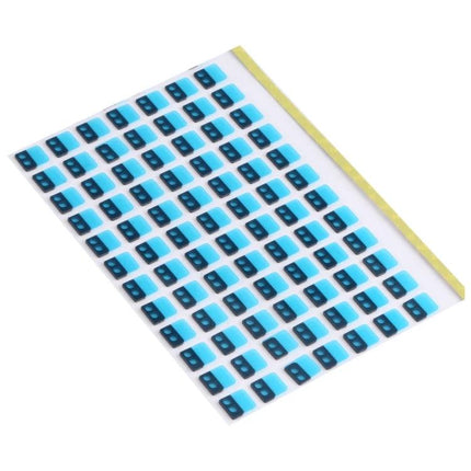 Protective Sponge Foam Pads for Daily iPhone 12 Mini Care sheet showing blue speaker and camera foam protectors to prevent dust and minor impacts