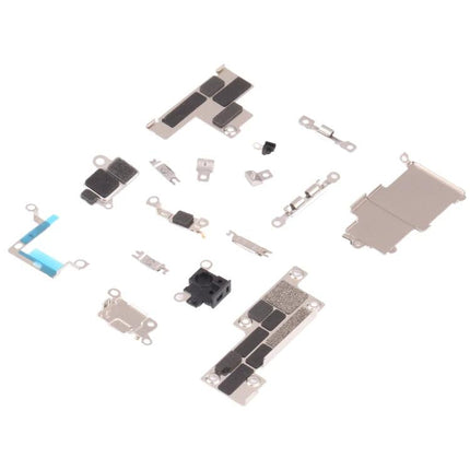 Home Repair Kit for iPhone 12 Mini Daily Fixes showing internal metal brackets, shields, and small replacement parts laid out