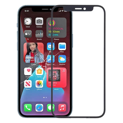 Replacement Glass for iPhone 12 Pro Max Daily Repairs – front screen replacement glass overlay showing cracked phone and new glass