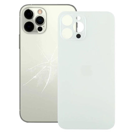 Back Cover Replacement for iPhone 12 Pro Max Daily Protection - white replacement back panel shown next to cracked iPhone 12 Pro Max